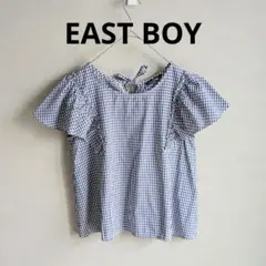 ⭐️EASTBOYイーストボーイ⭐️チェックブラウス フリル袖 青 11 L