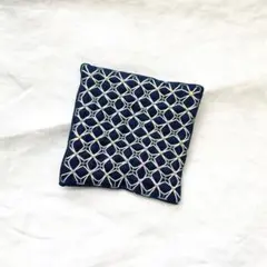 フリーマット コースター 1点 ❉ 刺し子 リネン 青 白