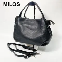 美品 MILOS ミロス 2way ショルダーバッグ シボ革 レザー ブラック
