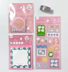 ダイソー DAISOフラワー デザイン 韓国文具風 4点セット
