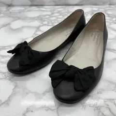 美品✨マーガレットハウエル パンプス アーモンドトゥ リボン 24.5cm 黒