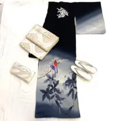 【S51】着物 訪問着・付下 袷 正絹 黒 椿 単品販売♪