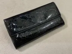 Christian Dior 財布 トロッター柄 エナメル ブラック