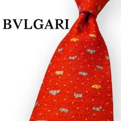 美品 BVLGARI ブルガリ 赤 ネクタイドット マスク柄