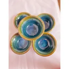 陶器製青緑グラデーション小皿5個セット