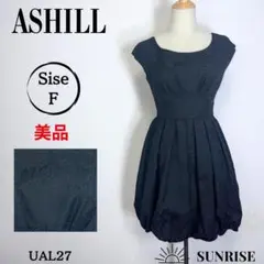 ★美品★ ASHILL アシール ノースリーブ ひざ丈ワンピース ブラック 38