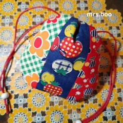 巾着 ハンドメイド 巾着袋 レトロ巾着 パッチワーク巾着