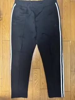 adidas ブラック サイドストライプ パンツ L