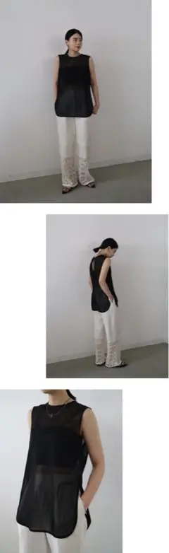 louren velour baretop&seethrough tanktop