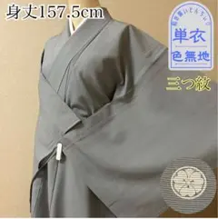 k182 単衣 色無地 身丈157.5cm 三つ紋 灰色 グレー シック 準礼装