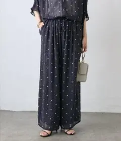 pual ce cin　ドットシフォンイージーパンツ　ネイビー　フリーサイズ