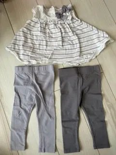 ベビー トップスとグレーのレギンスセット ドレス お出かけ用に最適