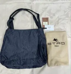 【新品未使用】エトロ トートバッグ ペイズリー×スカーフ柄 レザー 青 保存袋付 エトロ トートバッグ ペイズリー×スカーフ柄 レザー 青 保存袋付