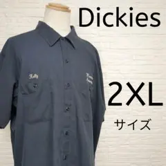 Dickies 半袖ワークシャツ 2XL 刺繍 メンズ ネイビー アメカジ 古着