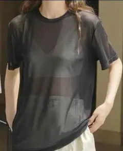 レディース　シアートップス　シースルーカットソー　Tシャツ ブラック 重ね着