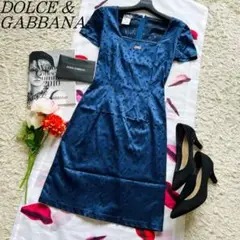 【美品】DOLCEu0026GABBANA花柄ワンピース ブルー 膝丈 美シルエット38