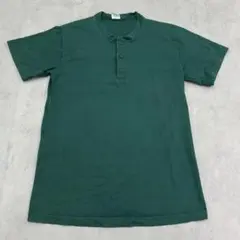 LOGO7　無地　ヘンリーネック　トップス　半袖Tシャツ　古着　グリーン　緑　L