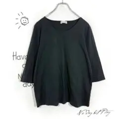 COTTON FACTORY Vネックカットソー(42/L)七分袖 ブラック