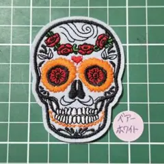 アイロンワッペン 【012】刺繍ワッペン ドクロ 髑髏 スカル ガイコツ 花輪