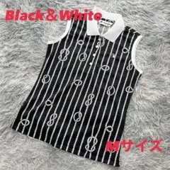 超美品　ブラックアンドホワイト　ノースリーブ　ポロシャツ　ブラック　Mサイズ