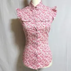 ROSA ナラカミーチェ 花柄 袖フリル シャツ ピンク ノースリーブ