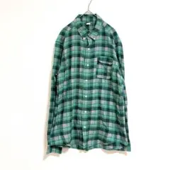 ジーユー　シャツ　チェックシャツ　長袖　XL グリーン　綿　100% カジュアル