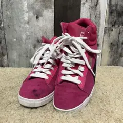 PUMA✨ヒールスニーカー 厚底 ハイカット ピンク×ブラック ロゴ【23.5】