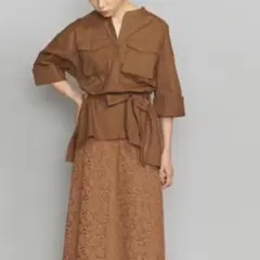 HK38【BEAUTY & YOUTH】ビッグシャツジャケット☆キーネック　紐