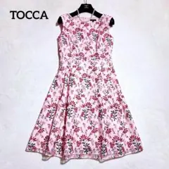 極美品✨TOCCA ひざ丈ワンピース 総刺繍 フラワー ピンク 0 S