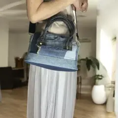 デニムリメイク　バッグ　ハンドバッグ　ボストンバッグ　ショルダーバッグ　2way