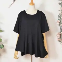 新品 タグ付き L〜LL 大きいサイズ ブラック 半袖 チュニック カットソー