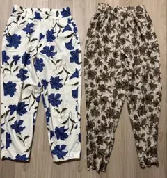 【美品】かわいいパンツ　花柄　百合　クロップドパンツ