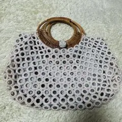 ラタン　ハンドル　バンブー　手編みリングバッグ