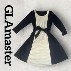 GLAmaster フレアワンピース 長袖ワンピ 切替 バイカラー (F) 濃紺