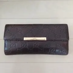 GUCCI グッチ GGシマレザー ブラウン Wホック 長財布