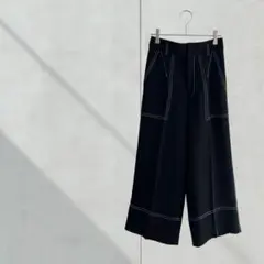3465【BEIGE】オンワード　ワイドパンツ　ステッチ　黒　0サイズ　大人