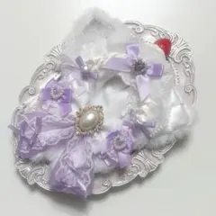 ♡ぬい服　10〜12cm用　ホワイト×パープル　ねこ　チェーンフック付き♡
