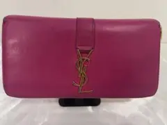 【大人気】サンローランパリ 長財布 YSLロゴ ラウンド ピンク レザー
