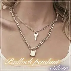 南京錠 ネックレス 2連 シルバー チェーン メンズ レディース アクセサリー