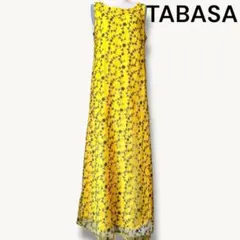 TABASA［34］ロングワンピース Aライン 花柄 刺繍 裏地あり 派手 黄色