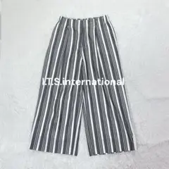イッツインターナショナル◇マルチストライプワイドパンツ グレー タック コットン