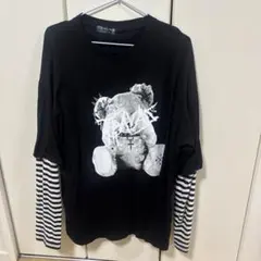 TRAVAS クマプリント ボーダー長袖Tシャツ