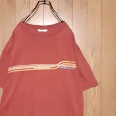 90s BEAR ベアー ワインレッド ストライププリント Tシャツ Ｌサイズ