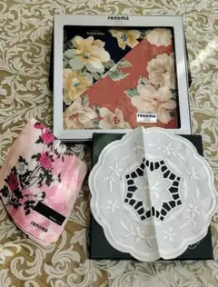 renoma 花柄ハンカチ 3枚＋レーステーブルセンター