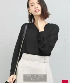 〇　【美品】　レディース　VIS 異素材Vネックスキッパーブラウス