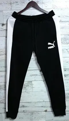 美品　PUMA プーマ トラックパンツ ジャージ サイドライン T7 黒×白 M