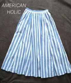 AMERICAN HOLIC ストライプ ロングスカート レディース M ブルー