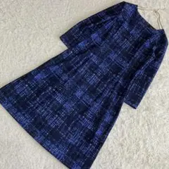 LAUTREAMONT 柄ワンピース ブルー 36 お出かけ お呼ばれ 上品