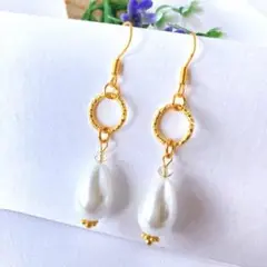 ドロップとサークルが揺れるノンホールピアス・ピアス・イヤリング(P338)