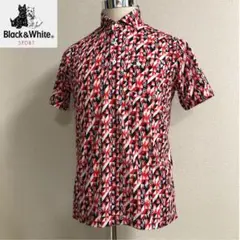 ブラックアンドホワイト ポロシャツ レッド ネイビー 総柄 Mサイズ